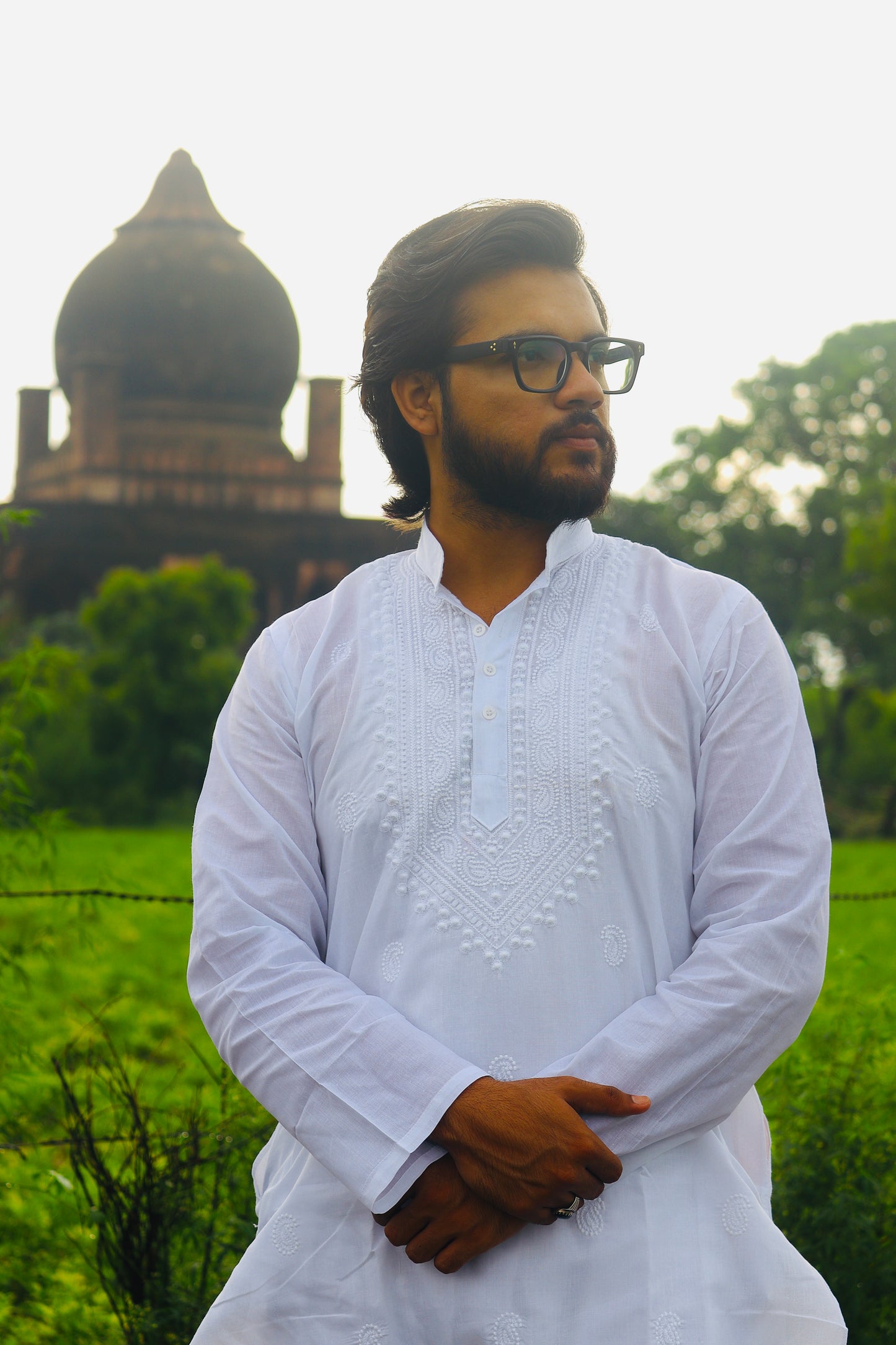 Chikankari Kurta with Palla Topi